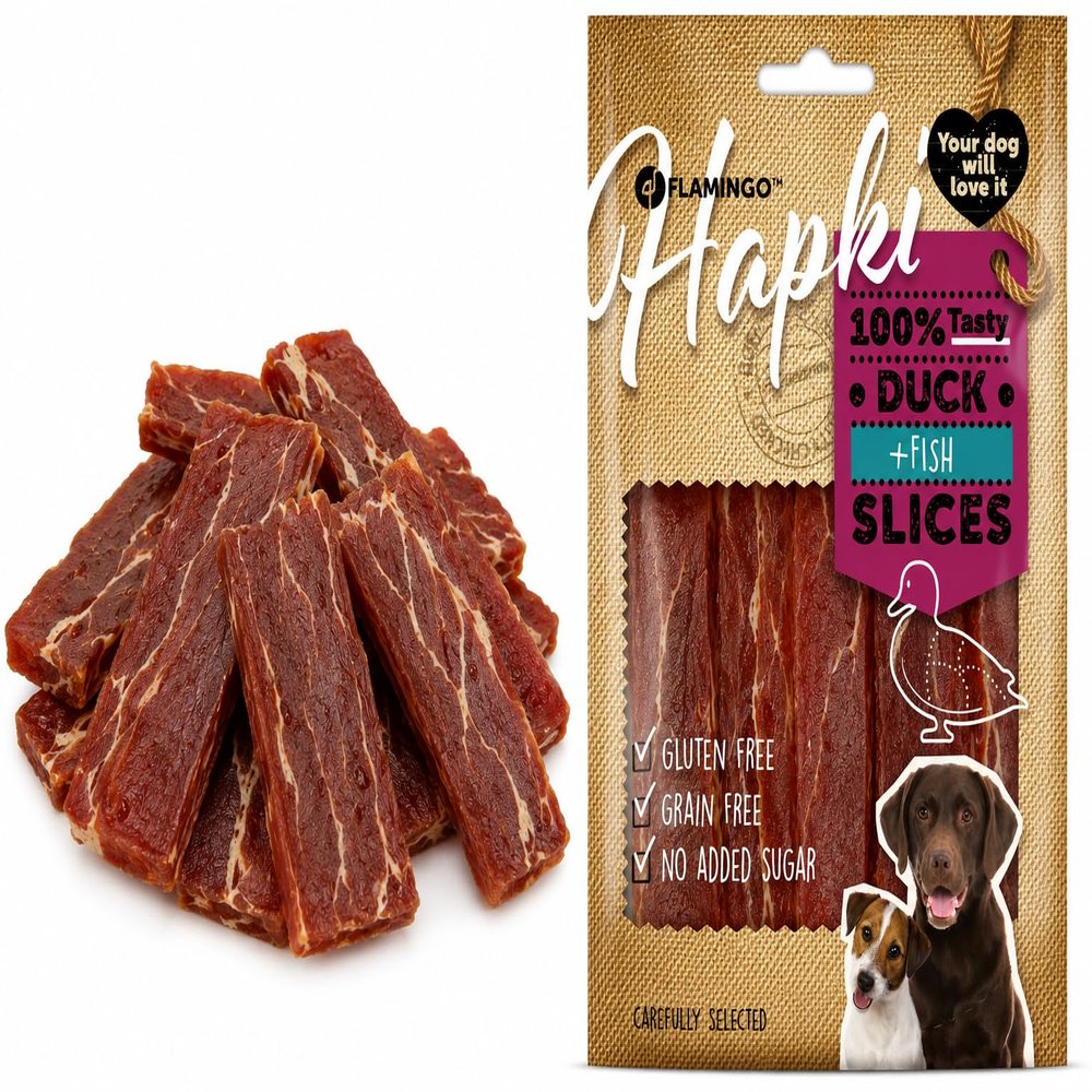 Dog Treats - Hapki Duck & Cod Slices - Gluten-Free, Grain-Free - 85 g - Flamingo
