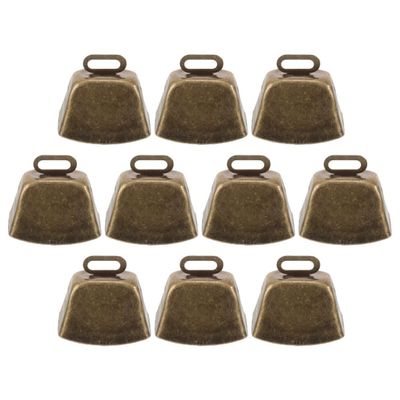 Abaodam Vintage Metal Cow Bells with Square Arch Rim, Iron Decorative Party Bells, 10 Pieces, Gold-Tone Hand Bells for Equestrian Sports and
