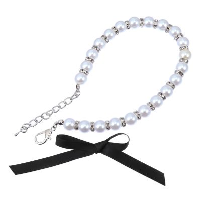 UKCOCO Adjustable Pet Pearl Collar Set with Bow
