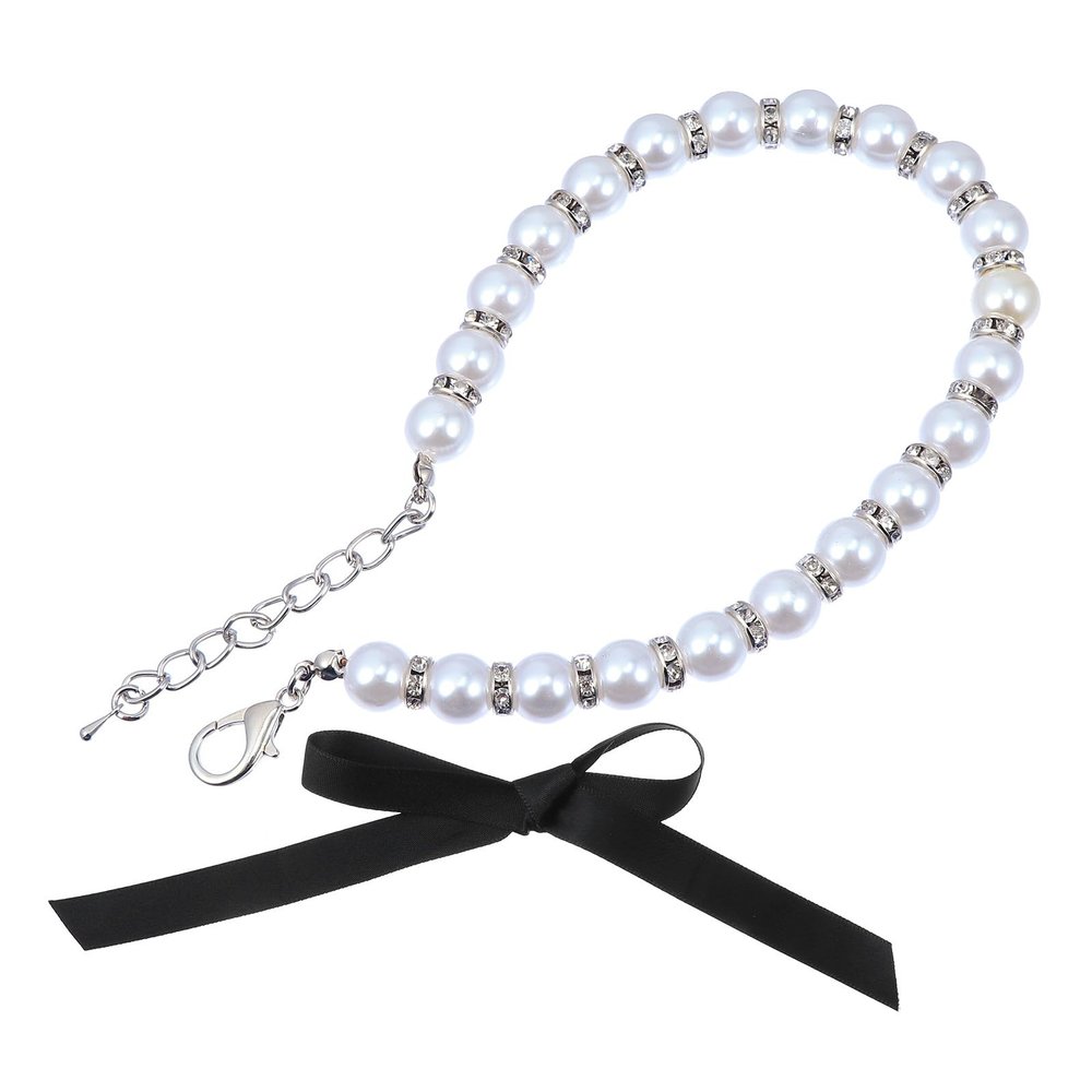 UKCOCO Adjustable Pet Pearl Collar Set with Bow