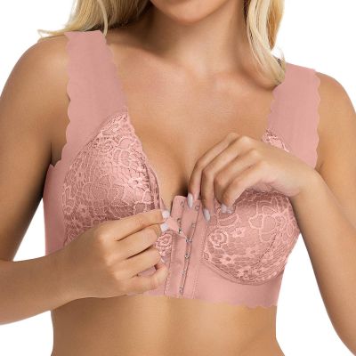 Plus-Size Lace Front-Closure Push-Up Bra, Wireless and Adjustable