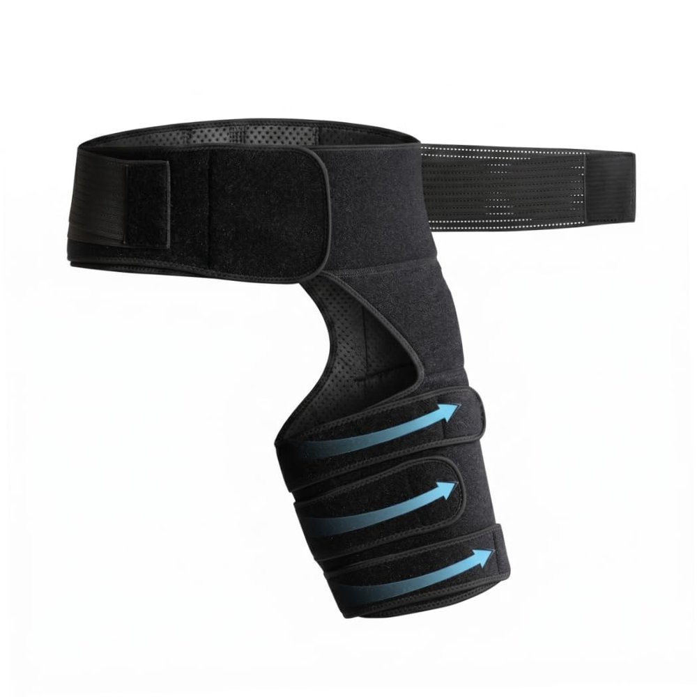 Neptuiby Left Thigh Compression Support, Adjustable Hip and Leg Brace, Black