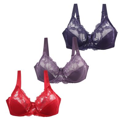Women's Push-Up Sports Bras, 3-Pack, Underwire Lace Bras with Strong Support