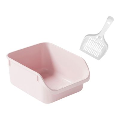 KTUXZCI Semi-Enclosed Cat Litter Box with High Sides, Nonstick-Coated, Pink, 39 x 29.5 x 17 cm