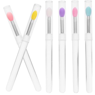 OFFIGAM 6-Piece Silicone and Plastic Lip Brushes with Protective Caps, Portable Lip Gloss Applicators