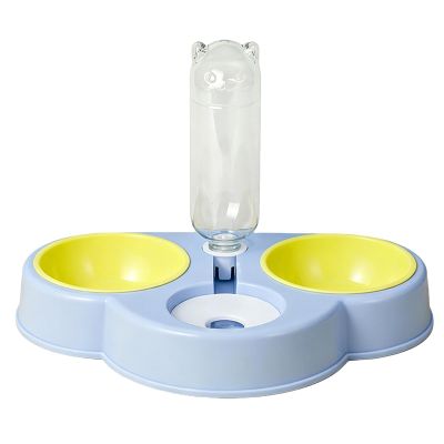 Pet Food and Water Dispenser with 3 Removable Raised Bowls and Automatic Water Bottle