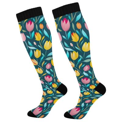 Abstract Tulip Pattern Compression Socks for Women, 50 cm