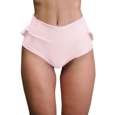 Women's Satin Ruffled High-Waisted Ribbed French Knickers Thong Panties
