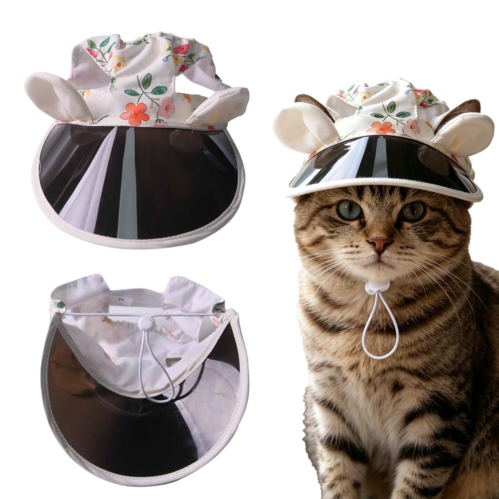 KASESSS Pet Sun Hat with Ear Holes and Bunny Ears, Beige