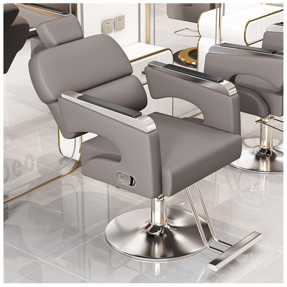Adjustable Barber Chair, 360° Swivel, Reclining Backrest and Armrests, Silver