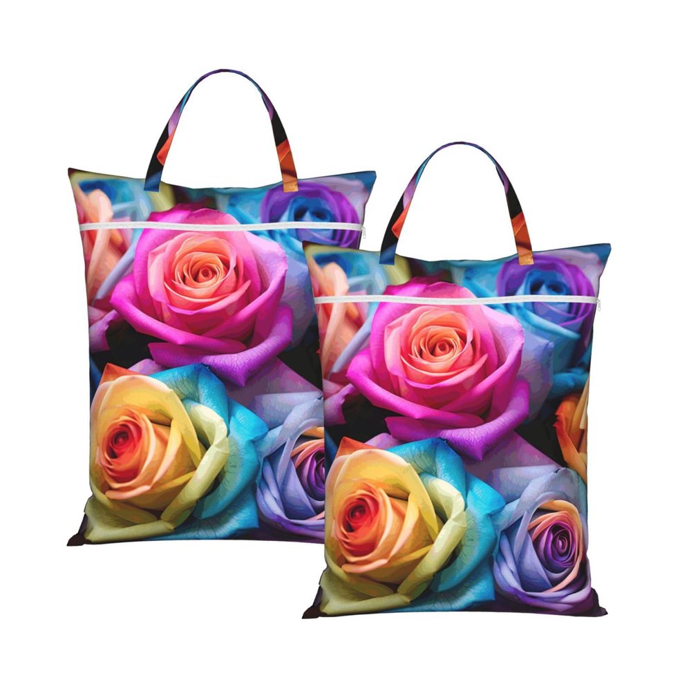 Large Washable Travel Laundry Bag with Rainbow Roses