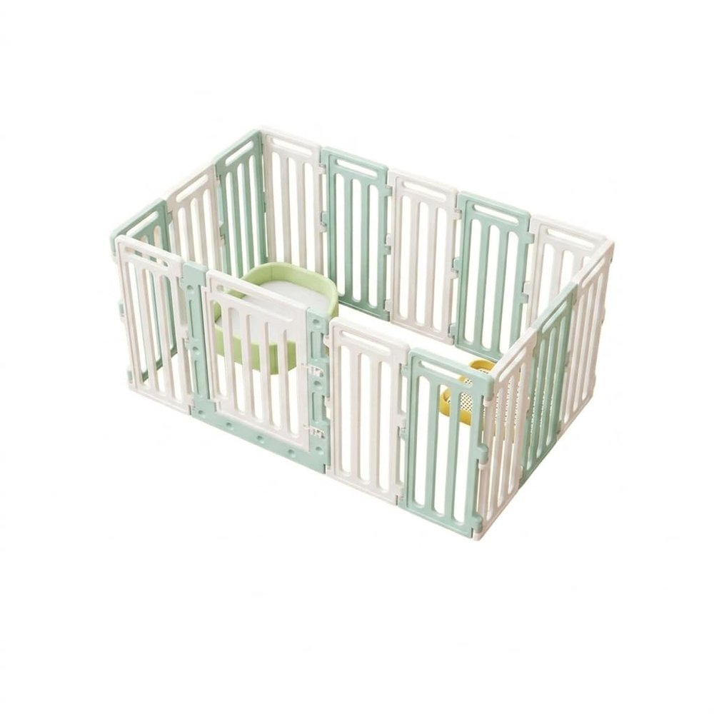 JISADER 90 cm Puppy Playpen, Modular PP Exercise Pen with Door, 103 x 70 cm, Green/White
