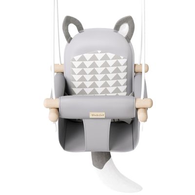 LADIDA Wooden Baby Swing with Soft Safety Belt, Height-Adjustable, Gray