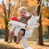 LADIDA Wooden Baby Swing with Soft Safety Belt, Height-Adjustable, Gray view 2