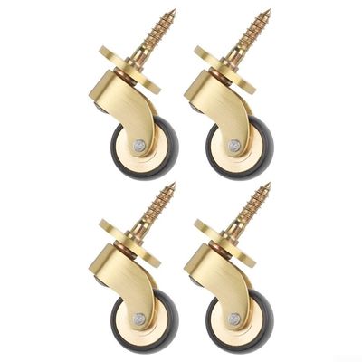 4 Brass Casters, 360° Silent-Bearing Heavy-Duty Furniture Casters for Sofas, Tables and Shelves, Gold/Black, 26 mm Diameter, with Screws