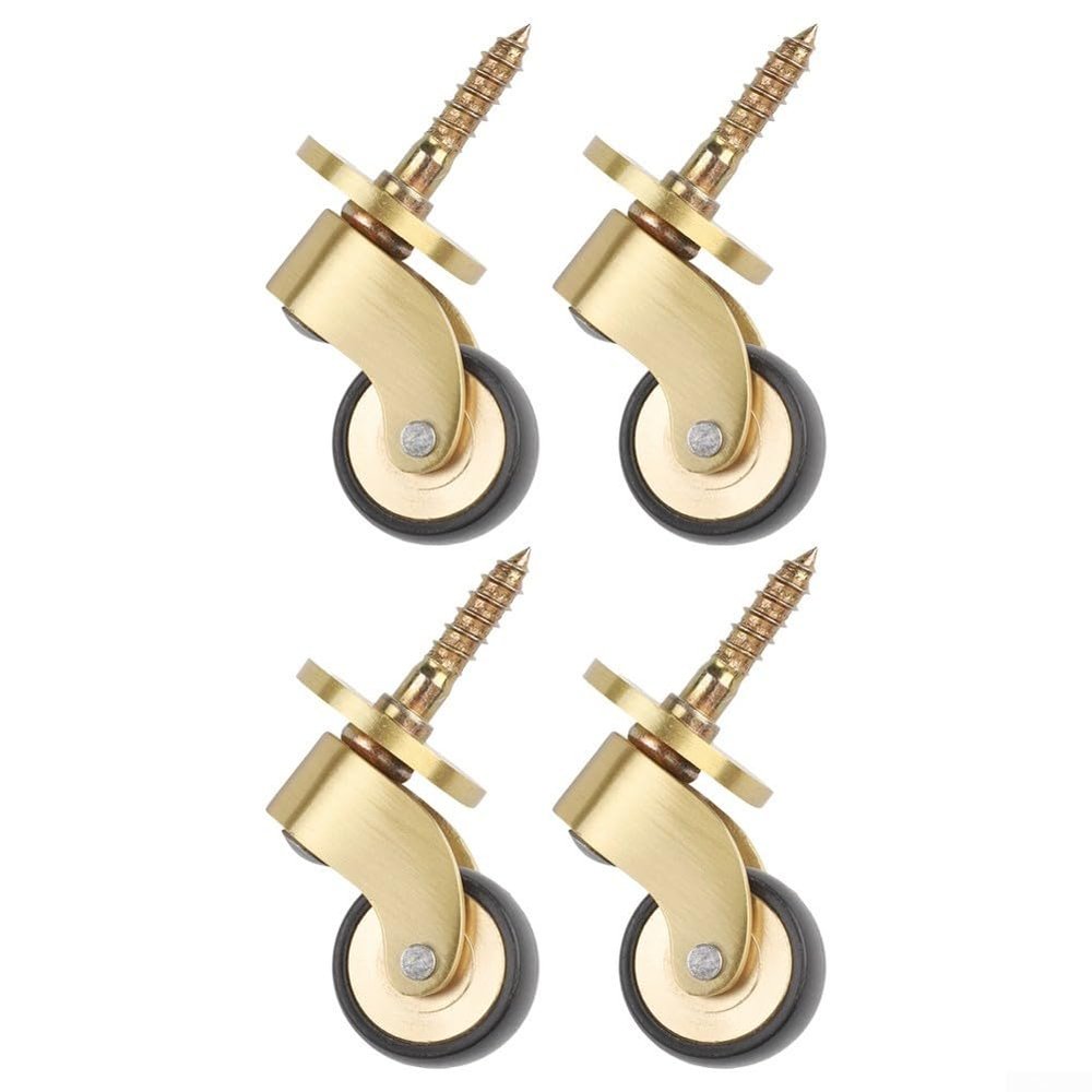 4 Brass Casters, 360° Silent-Bearing Heavy-Duty Furniture Casters for Sofas, Tables and Shelves, Gold/Black, 26 mm Diameter, with Screws