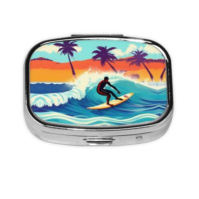Square Pill Box with Hawaiian Surfer Design