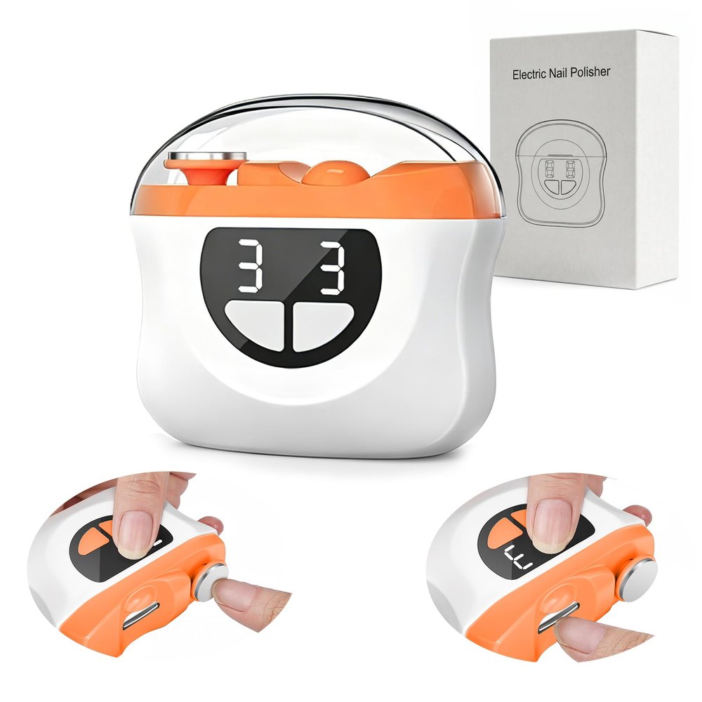 Electric Nail Clipper, 3-in-1 Automatic Cutting and Filing with Nail Clippings Collection, LED Light, 3 Speeds, Orange