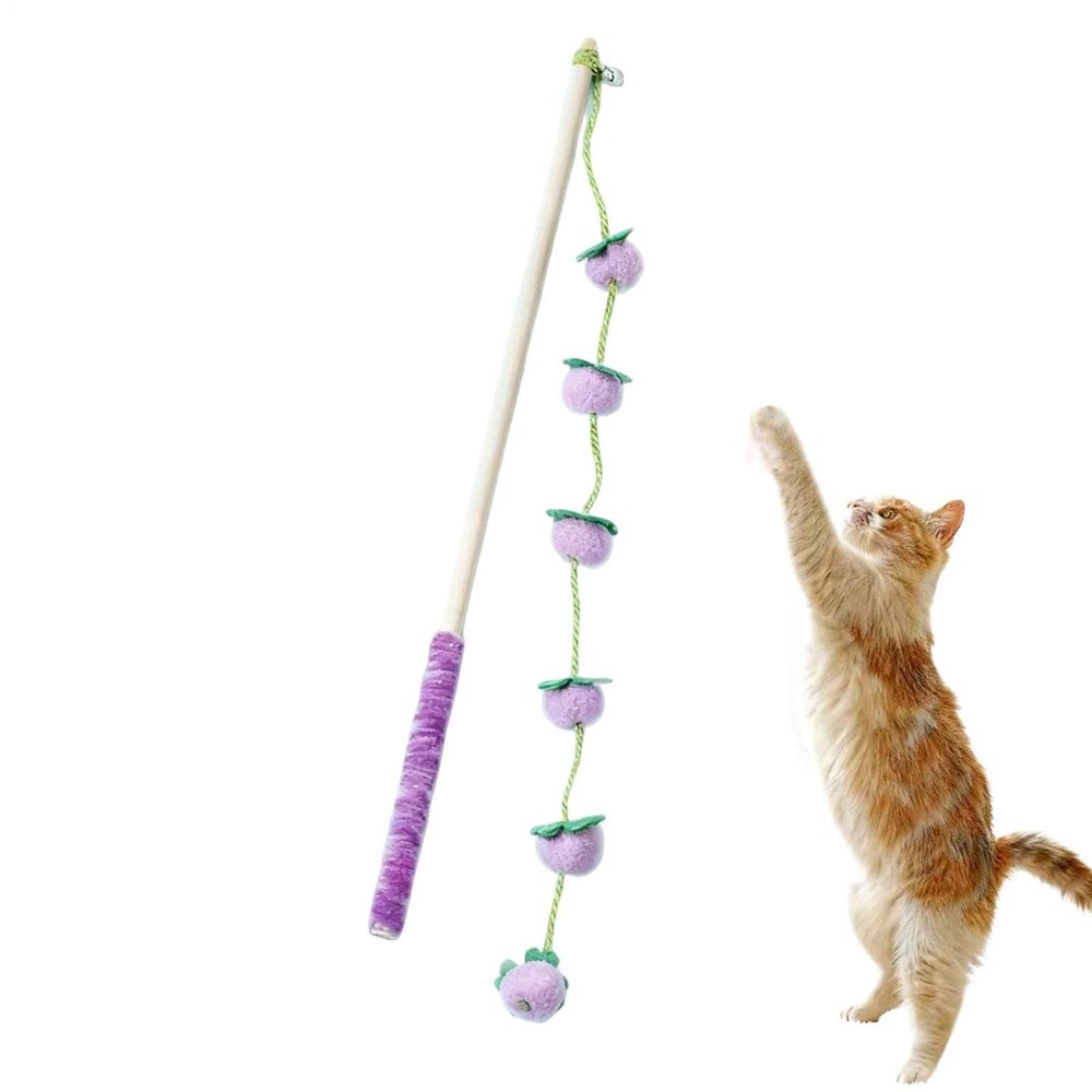 Cat Toy Wand | Fruit-Shaped Teaser Stick | 15.7 Inch Wooden Handle