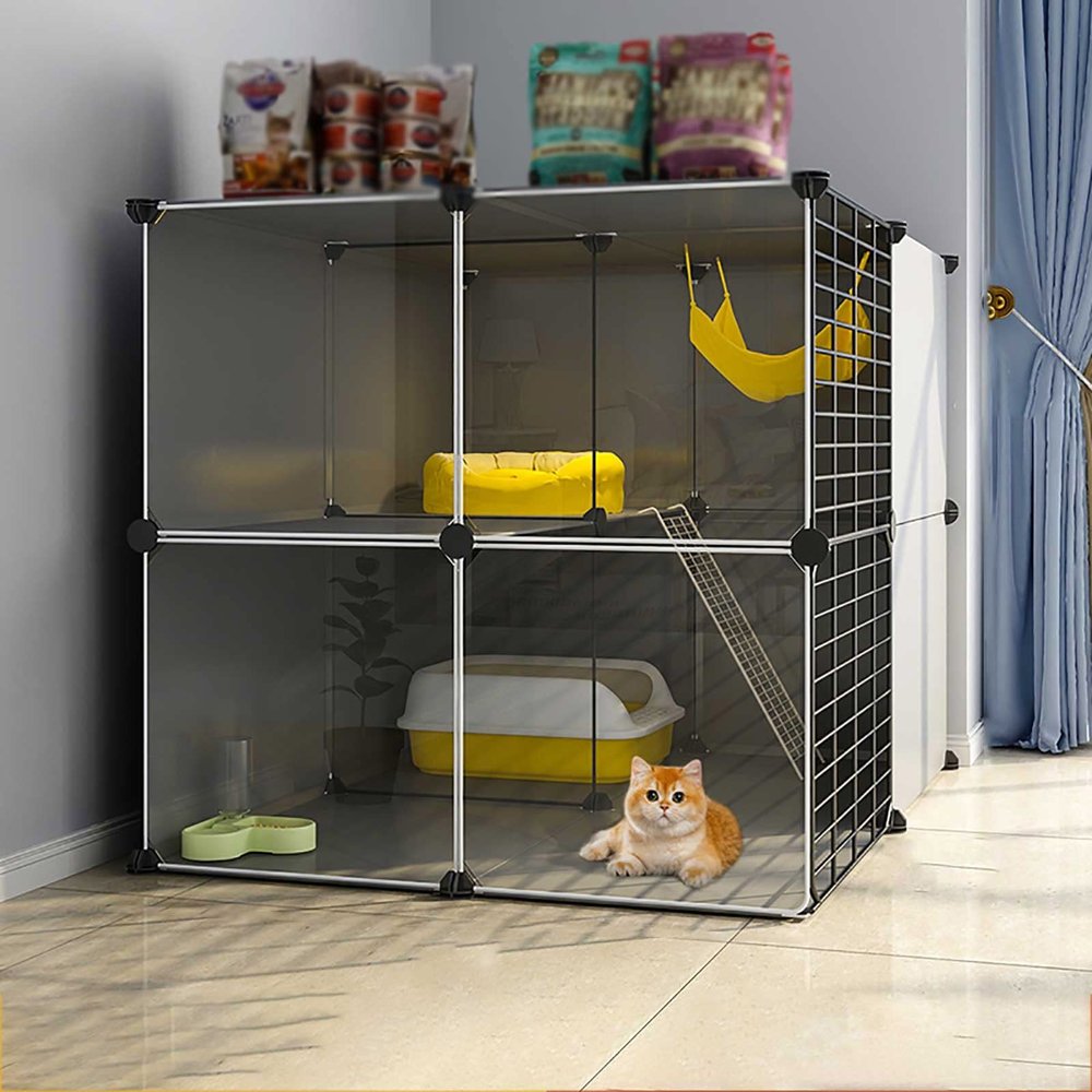 WXPGFEQ Removable DIY Indoor Cat Playpen with Ladders and Bed (72 x 72 x 72 cm), Ideal Exercise Area for Up to 14 Cats, Portable Cat Kennel