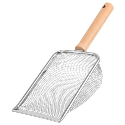 BETOOKY Litter Scoop for Cats and Reptiles, Wooden Handle, Stainless Steel, 2 x 2 mm Perforations