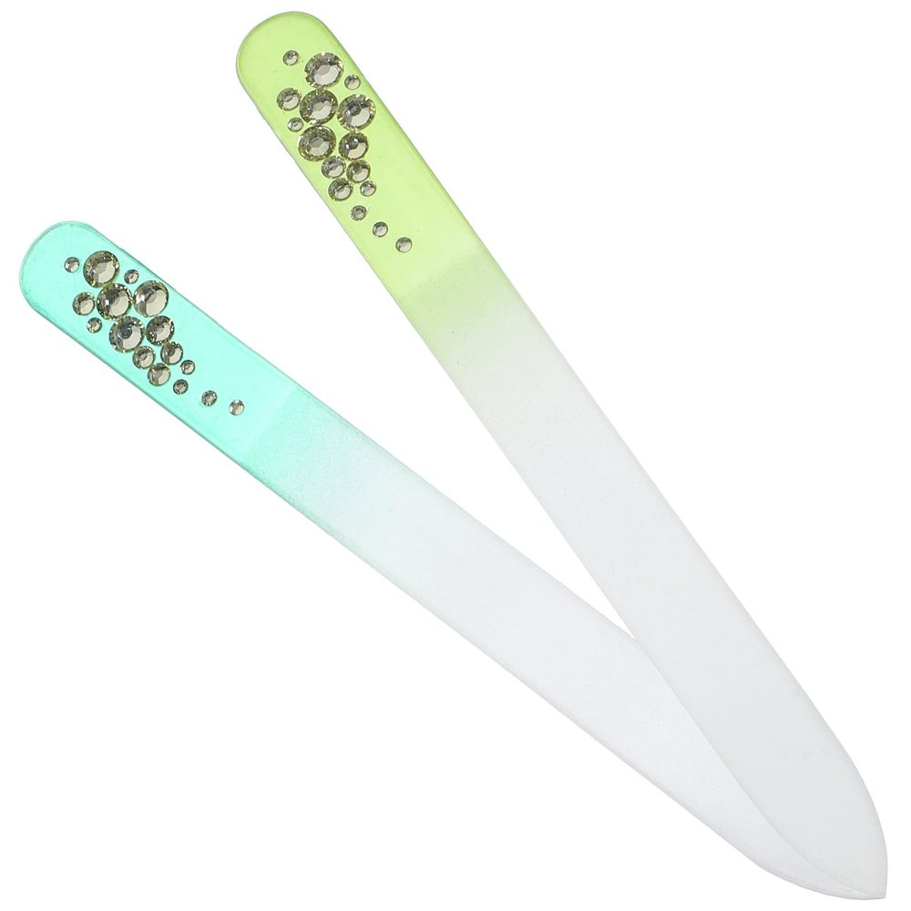 ibasenice Colorful Glass Nail Files, 2-Piece Set with Nail Buffer