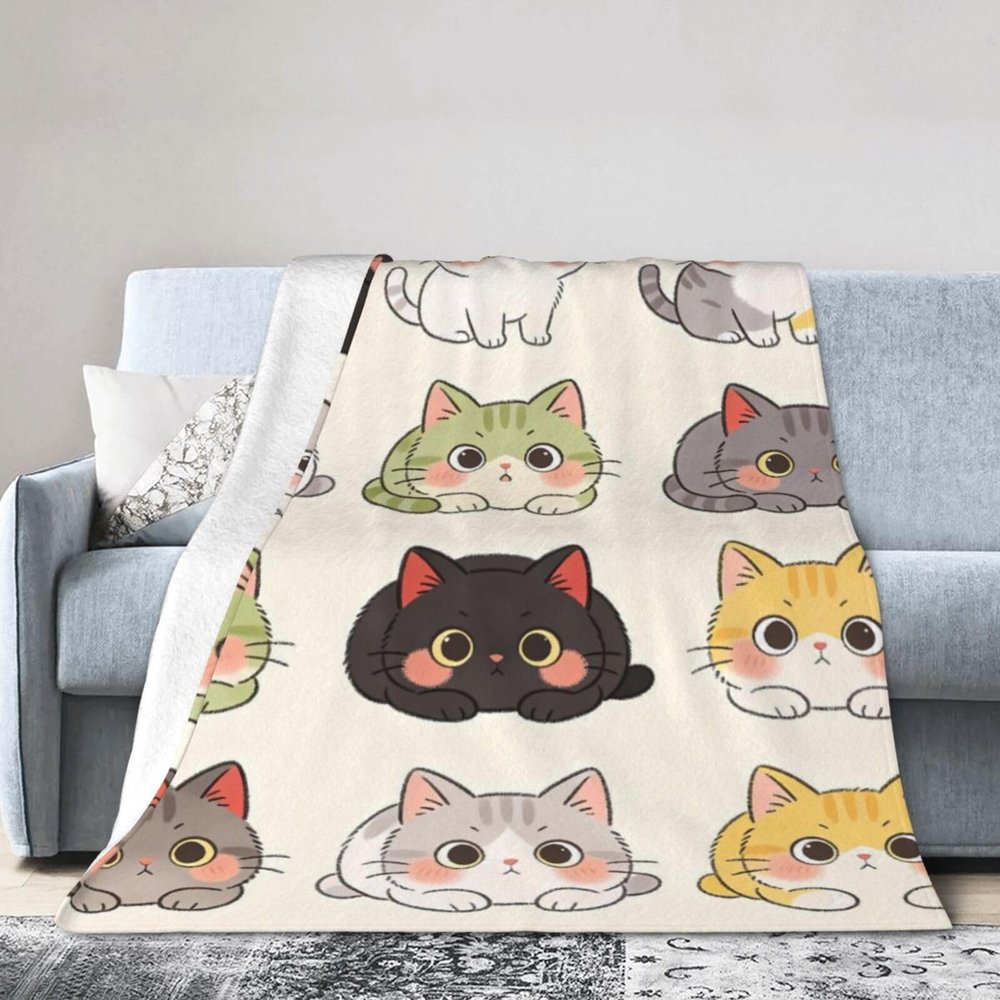 Cute Cat Blanket, Soft and Warm Couch Throw, All-Season, 203 x 152 cm
