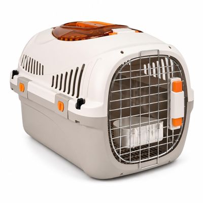 SNOEKIE Cat Carrier with 2 Openings, 49.5 x 32 x 32.6 cm, for Cats & Small Dogs up to Approx. 45 cm Body Length and Approx. 4.55 kg (Depending on Animal), Cream White/Gray