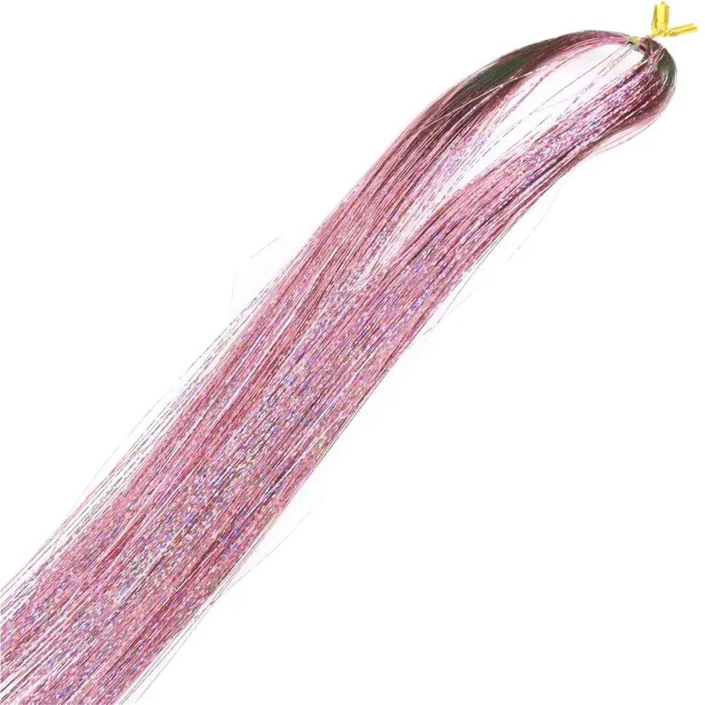 Glitter Hair Tinsel Extensions, 120 cm, Rainbow Holographic Braiding Thread for Hair, DIY Synthetic Hair Accessory for Rave Festivals (Color 2)