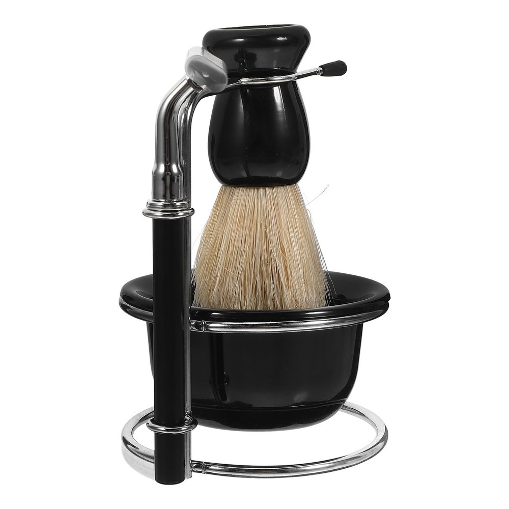 OKUMEYR Wet Shaving Set with Stainless Steel Razor, Nylon Brush, Bowl and Stand