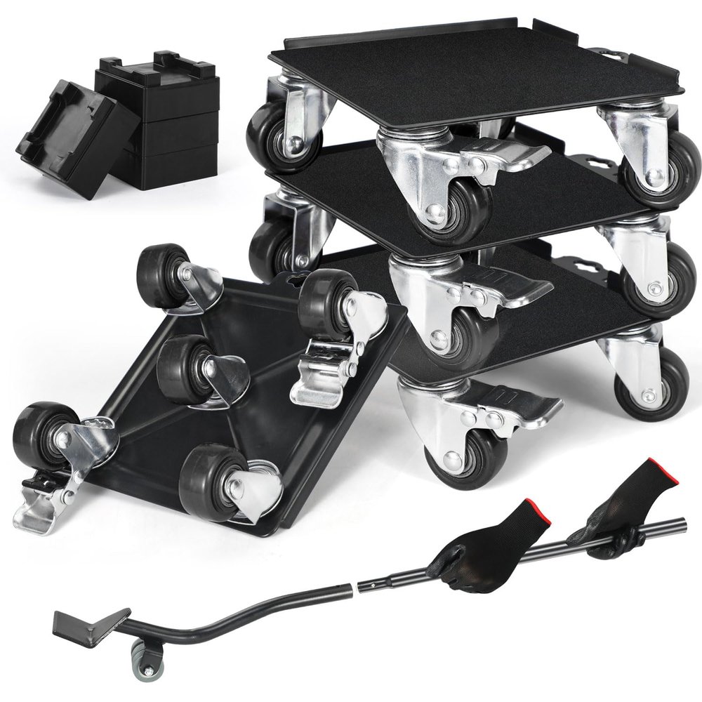 Heavy-Duty Furniture Movers with Wheels for Pianos and Pool Tables, Double Bearings and Locking, 360° Rotation (6.3 x 6.3 in, Black)