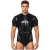 Agoky Men's Wetlook Short-Sleeve Bodysuit, Black, L view 1