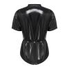 Agoky Men's Wetlook Short-Sleeve Bodysuit, Black, L view 4