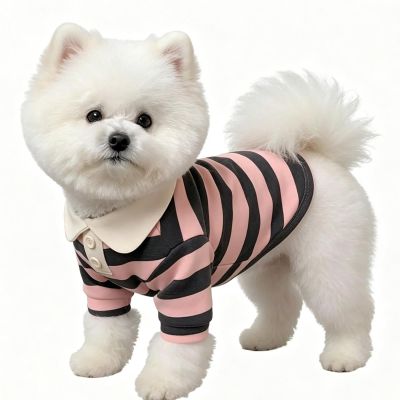 Puppy Shirt, Striped Collared Top, Breathable Pet Clothing