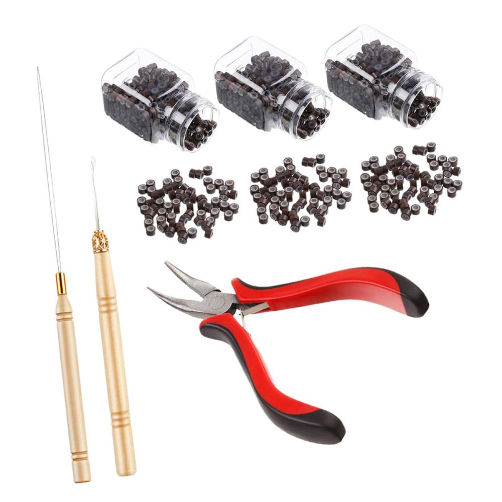 Adorainbow Professional Micro Ring Pliers Set with Pulling Needle, Hook and Brown Microrings