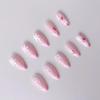24 Short Almond Press-On Nails, Floral Red Strawberry Designs, Pink French DIY Manicure (Y1) view 2
