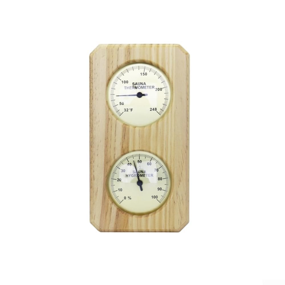 Wall-Mounted Sauna Thermo-Hygrometer with Wood Frame, 0–120°C and 0–100% RH