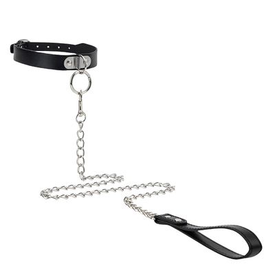 Black Leather Luxury Collar with Long Drawstring Tie, Adjustable Size, Sexy and Fashionable