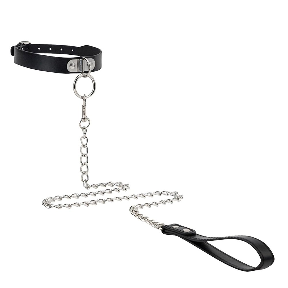 Black Leather Luxury Collar with Long Drawstring Tie, Adjustable Size, Sexy and Fashionable