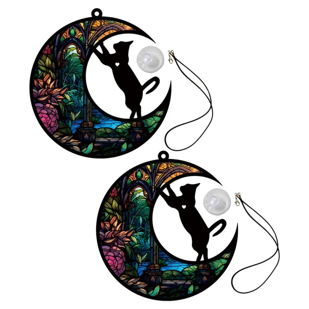 Artibetter 2-Piece Acrylic Cat Wall Hanging with Moon Design