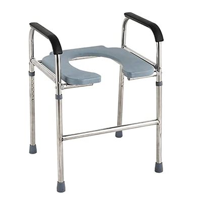 Toilet Seat with Armrests, Stainless Steel Frame for Safety Support, for Seniors and People with Disabilities, Durable