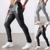 Men's Faux Leather Stretch Pants, Slim Fit Straight Leg view 2