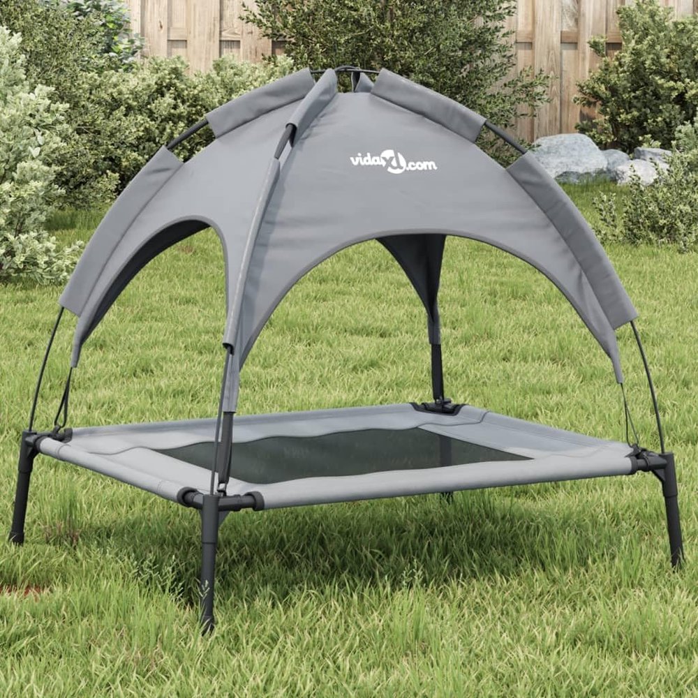 Nqyjm Dog Bed with Canopy Gray Ox Fabric and Steel 76 x 62 x 72 cm