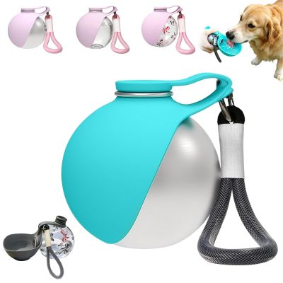 Dog Water Bottle for Travel with Silicone Bowl, 285 ml, Stainless Steel, Blue