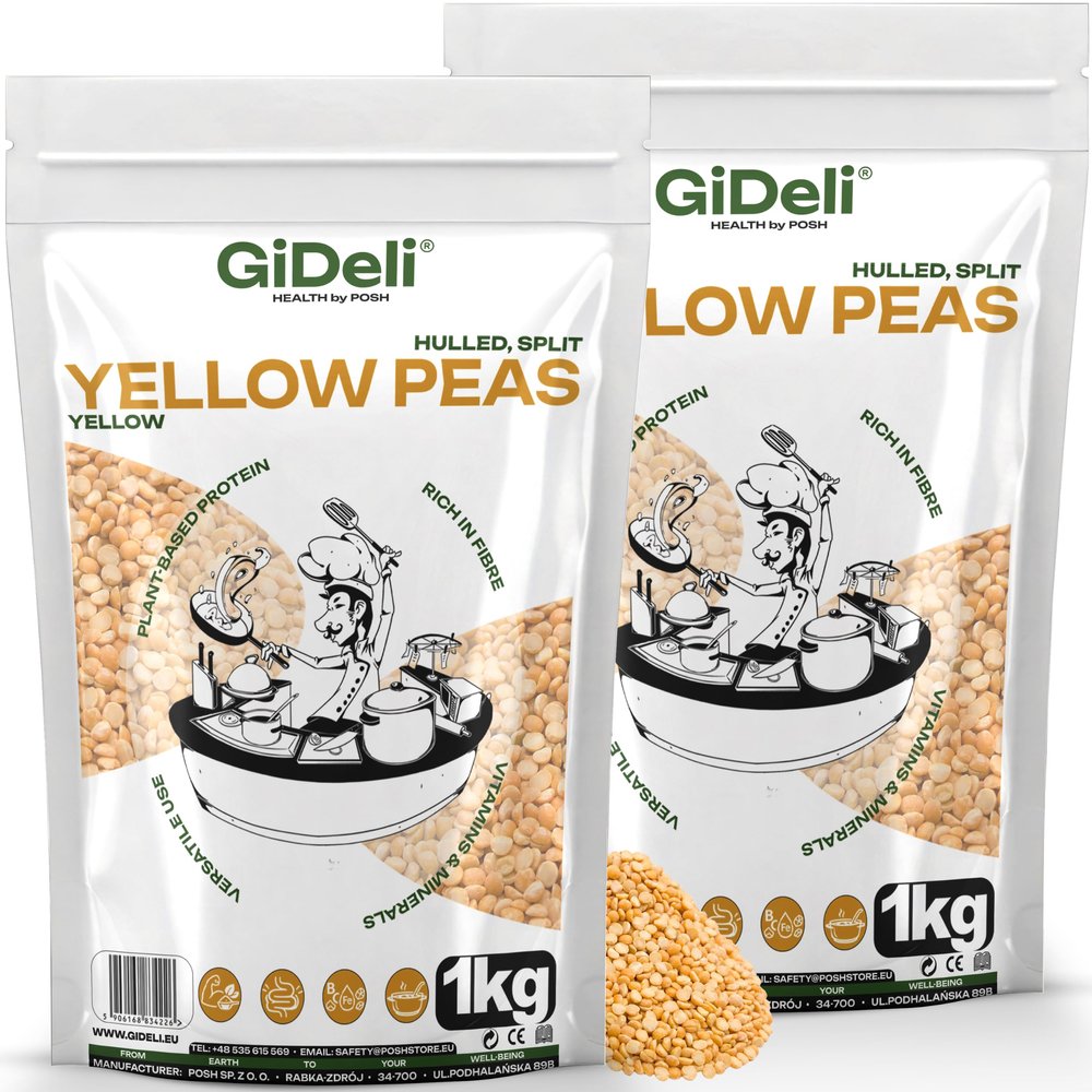 GiDeli Yellow Split Peas 2 x 1 kg - High Protein Content - Source of Fiber and Iron - Base for Soups and Spreads - Quick-Cooking - Vegan & Vegetarian