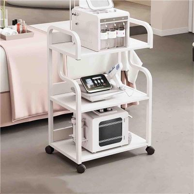AJKNCVPEA Cosmetic Trolley with Wheels, Adjustable Shelf, 3-Tier Rolling Cart (White)