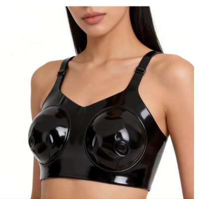 CHBYUOMLJIK Black Latex Bra for Women, Adjustable-Strap Natural Rubber Top, Black, 3XL