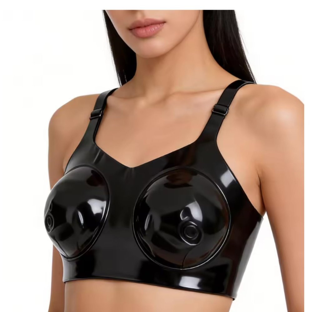 CHBYUOMLJIK Black Latex Bra for Women, Adjustable-Strap Natural Rubber Top, Black, 3XL