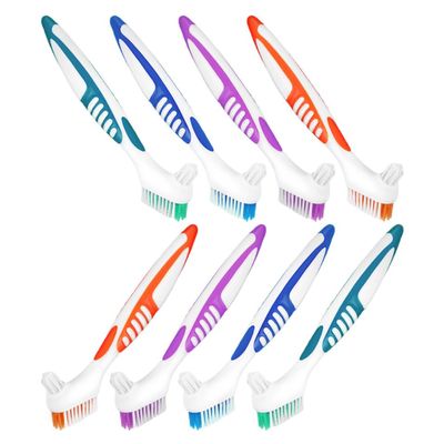VILLCASE Denture Brushes, PP and Nylon, 8-Piece Set, Double-Sided Design