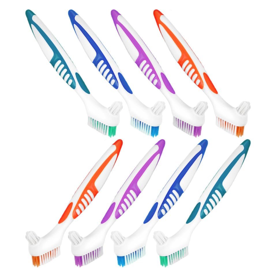 VILLCASE Denture Brushes, PP and Nylon, 8-Piece Set, Double-Sided Design